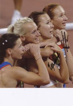 Aleksandra Fedoriva + Yuliya Chermoshanskaya Rußland  4 x 100m  1.OS  2008  Leichtathletik original signiert 