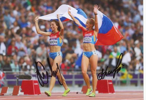 Marija Sawinowa + Jekaterina Poistogowa  Rußland  800m OS  2012  Leichtathletik original signiert 