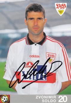 Zvonimir Soldo  1996/1997 VFB Stuttgart Fußball Autogrammkarte original signiert hinten Violette Werbung 