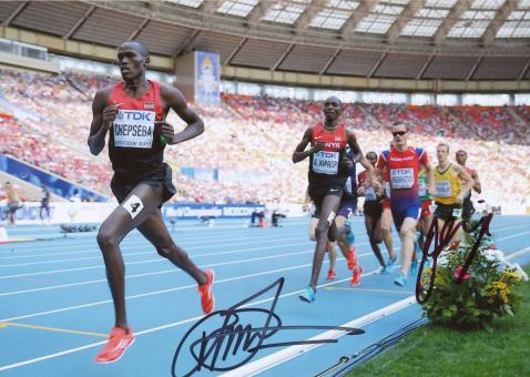 Nixon Chepseba KEN & Johan Cronje RSA  1500m WM 2013 Leichtathletik Foto original signiert 