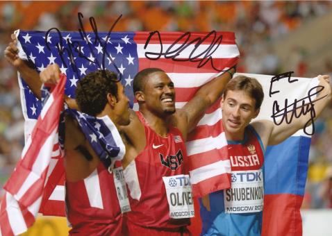 David Oliver & Ryan Wilson & Sergei Schubenkow 110m Hürden WM 2013 Leichtathletik Foto original signiert 
