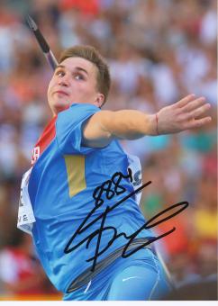 Dmitri Tarabin  Rußland  Speerwurf WM 2013 Leichtathletik Foto original signiert 