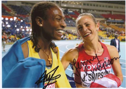 Abeba Aregawi & Jennifer Simpson  1500m WM 2013 Leichtathletik Foto original signiert 