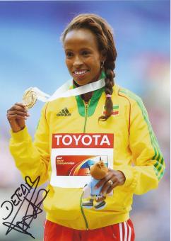 Meseret Defar  Äthiopien  5000m WM 2013 Leichtathletik Foto original signiert 