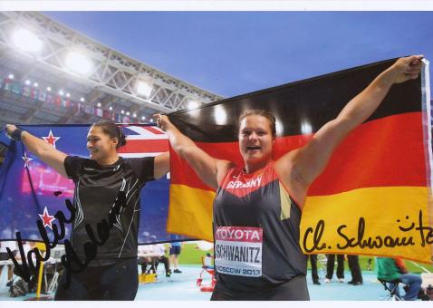 Valerie Adams & Christina Schwanitz  Kugelstoßen WM 2013 Leichtathletik Foto original signiert 