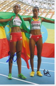Almaz Ayana & Buze Diriba  Kenia 5000m WM 2013 Leichtathletik Foto original signiert 