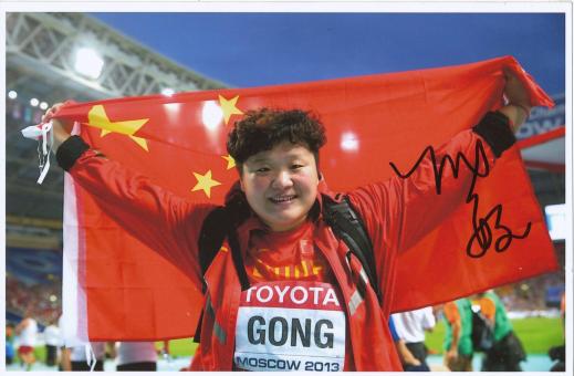 Gong Lijao  China  Kugelstoßen  WM 2013 Leichtathletik Foto original signiert 