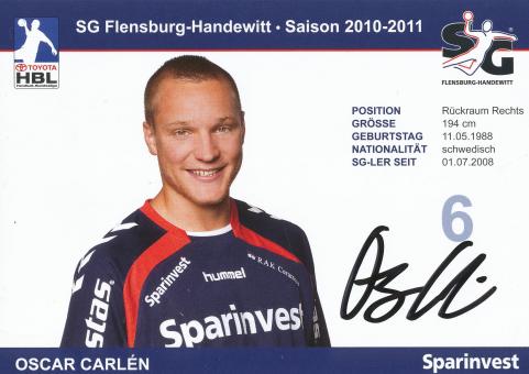 Oscar Carlen  2010/2011   SG Flensburg Handewitt Handball Autogrammkarte original signiert 