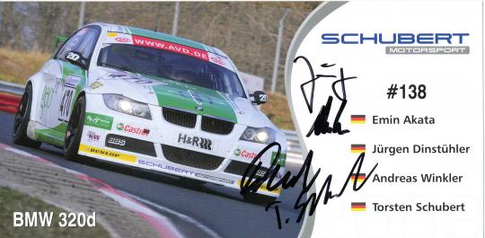 Akata, Dinstühler, Winkler, Schubert  BMW  Auto Motorsport Autogrammkarte original signiert 