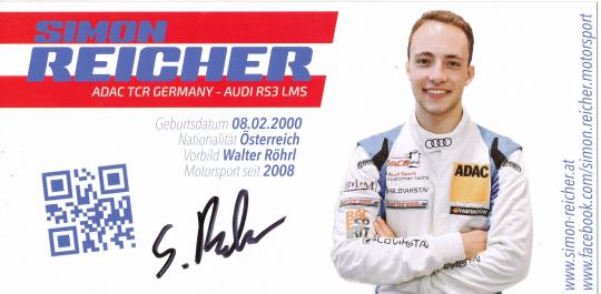 Simon Reicher  VW  Auto Motorsport Autogrammkarte original signiert 