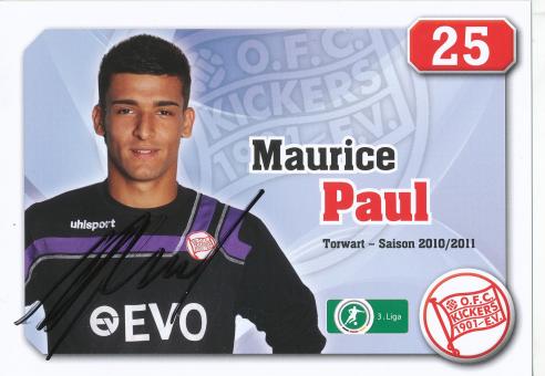 Maurice Paul  2010/2011  Kickers Offenbach  Fußball Autogrammkarte original signiert 