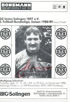 Wolfgang Schreiner  1988/1989  Union Solingen  Fußball Autogrammkarte original signiert 