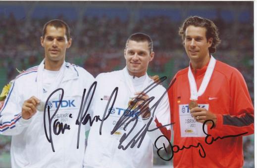 Medaillengewinner Stabhochsprung  WM 2007 Leichtathletik Autogramm Foto original signiert 