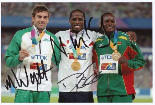 Medaillengewinner Weitsprung Männer WM 2011  Leichtathletik Autogramm 13x18 cm Foto original signiert 