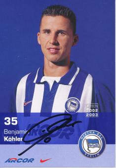 Benjamin Köhler  2002/2003  Hertha BSC Berlin  Fußball Autogrammkarte original signiert 