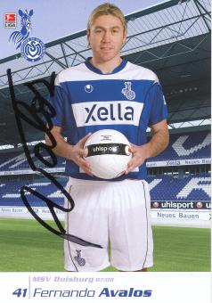 Fernando Avalos  2007/2008  MSV Duisburg  Fußball Autogrammkarte original signiert 