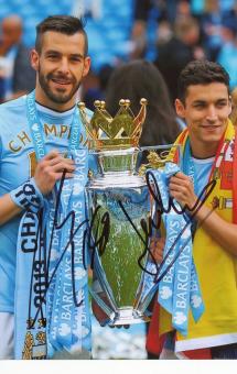 Alvaro Negredo & Jesus Navas  Manchester City  Fußball 13 x 18 cm Foto original signiert 