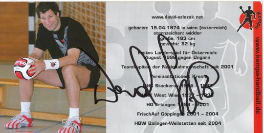 David Szlezak  Handball  Kempa  Autogrammkarte  original signiert 