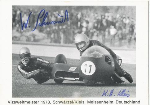 Werner Schwärzel & Karl Heinz Kleis  Motorrad  Seitenwagen Autogrammkarte  original signiert 