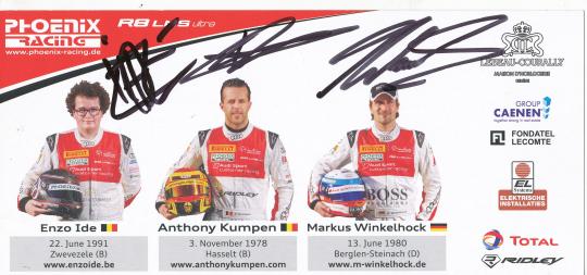 Enzo Ide & Anthony Kumpen & Markus Winkelhock  Audi  Auto Motorsport  Autogrammkarte  original signiert 