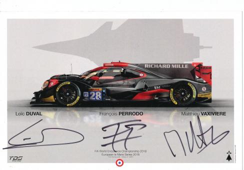 Loic Duval & Francois Perrodo & Matthieu Vaxiviere   Auto Motorsport 15 x 21 cm Autogrammkarte  original signiert 