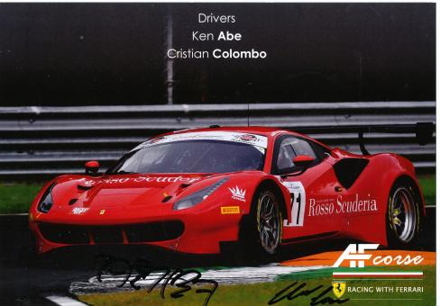 Ken Abe & Cristian Colombo  Ferrari  Auto Motorsport 15 x 21 cm Autogrammkarte  original signiert 