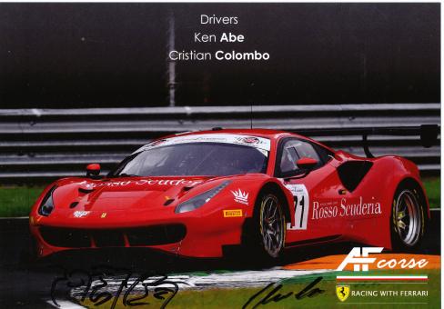 Ken Abe & Cristian Colombo  Ferrari  Auto Motorsport 15 x 21 cm Autogrammkarte  original signiert 