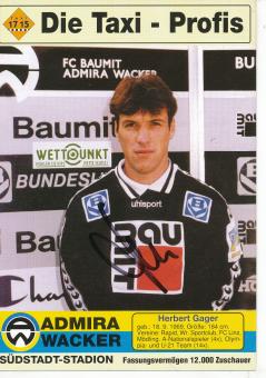 Herbert Gager  FC Baumit Admira Wacker  1995  Fußball Autogrammkarte  original signiert 