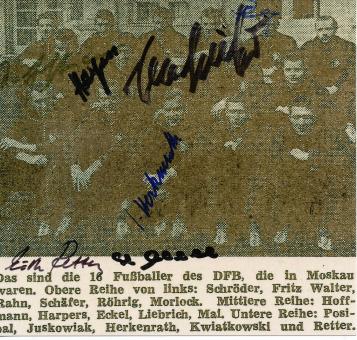 DFB 1955  Hans Schäfer,Retter,Eckel,Röhrig,Hoffmann,Harpers,Herkenrath  Mannschaftsfoto original signiert 