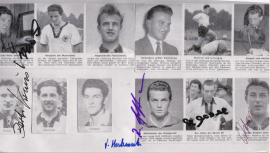 DFB 1957 Szymaniak,Herkenrath,Hoffmann,Kraus,Eckel,Wewers  Mannschaftsfoto original signiert 