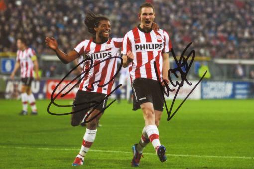 Tim Matavz  & Georginio Wijnaldum  PSV Eindhoven Fußball Autogramm  Foto original signiert 