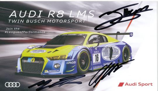 ???  Dennis & Marc Busch & Christian Mamerow & Rene Rast  Audi  Auto Motorsport  Autogrammkarte original signiert 