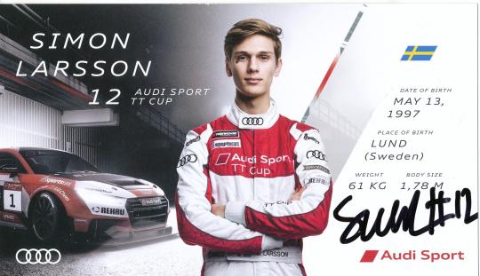 Simon Larsson  Audi  Auto Motorsport  Autogrammkarte original signiert 