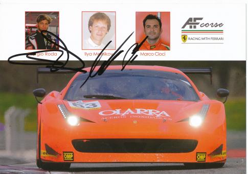 Giorgio Roda & Ilya Meinikov & Marco Cioci  Ferrari  Auto Motorsport  Autogrammkarte original signiert 
