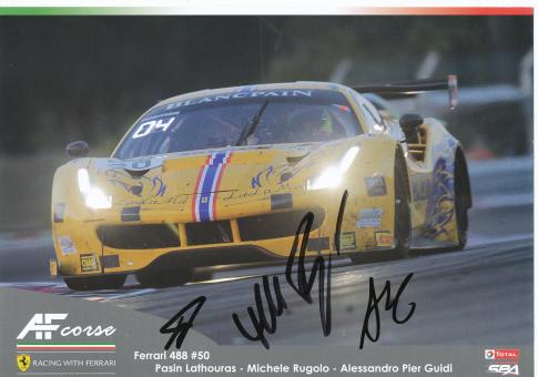 Pasin Lathouras & Michele Rugolo & Pier Guidi  Ferrari  Auto Motorsport  Autogrammkarte original signiert 