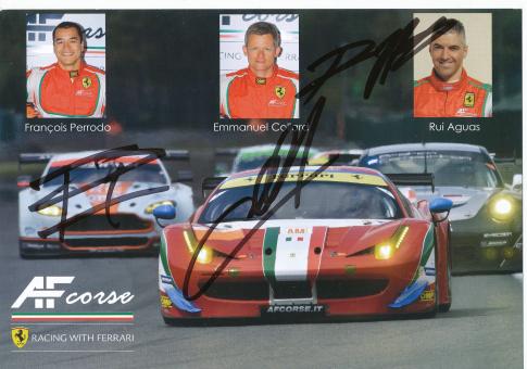 Francois Perrodo & Emmanuel Collard & Rui Aguas  Ferrari  Auto Motorsport  Autogrammkarte original signiert 