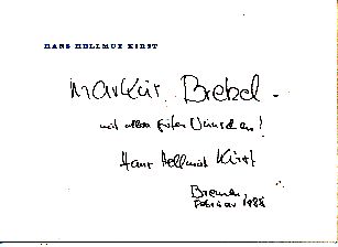 Hans Hellmut Kirst † 1989  Schriftsteller  Literatur Karte original signiert 