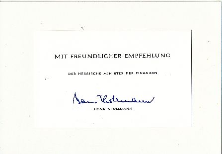 Hans Krollmann  Politik  Autogramm Karte original signiert 