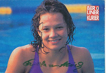 Franziska van Almsick  Schwimmen  Autogrammkarte Druck signiert 