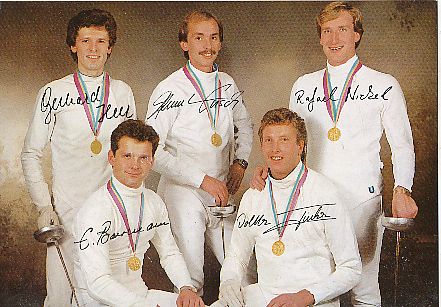 Degen Mannschaft  1984  Fechten  Autogrammkarte Druck signiert 