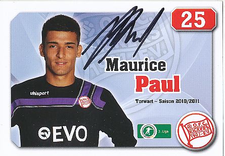 Maurice Paul   2010/2011  Kickers Offenbach  Fußball  Autogrammkarte original signiert 