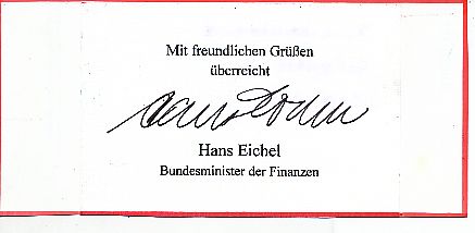 Hans Eichel  Politik  Autogramm Blatt  original signiert 
