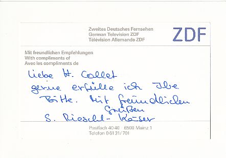 Susanne Rieschel Kaiser  ZDF  TV  Autogramm Karte original signiert 
