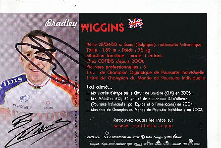 Bradley Wiggins  GB  Tour Sieger 2012  Team Cofidis Radsport  Autogrammkarte original signiert 