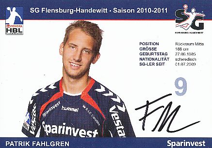 Patrik Fahlgren  2010/2011  SG Flensburg Handewitt  Handball Autogrammkarte original signiert 