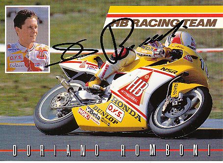 Doriano Romboni † 2013  Italien  Motorrad Sport Aufkleber Autogrammkarte original signiert 
