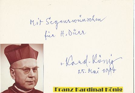 Franz Kardinal König † 2004 Erzbischof von Wien  Kirche  Autogramm Karte original signiert 