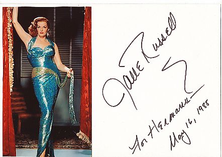 Jane Russell † 2001  Film & TV Autogramm Karte original signiert 