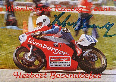 Herbert Besendörfer † 1986  Motorrad Sport Autogrammkarte Aufkleber original signiert 