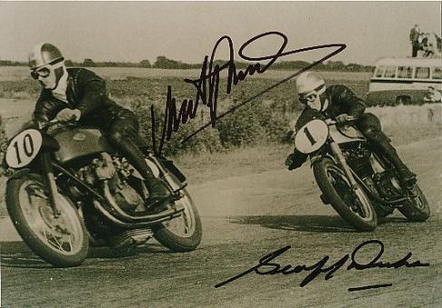 Geoff Duke † 2015 GB & Umberto Masetti † 2006 Italien  2 x Weltmeister  Motorrad Sport Autogramm Foto original signiert 